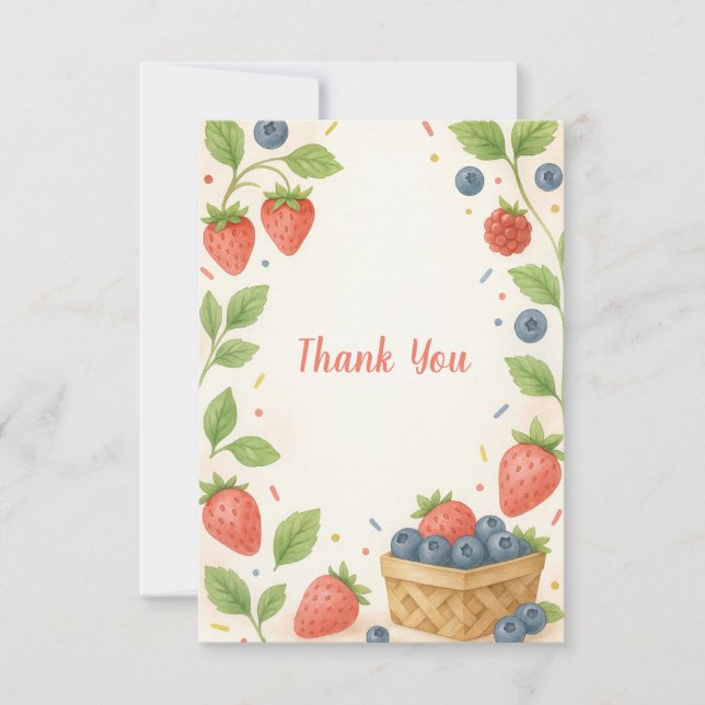 Rustic Strawberry Blueberry Baby Berry Sweet Dankeskarte (Vorderseite)