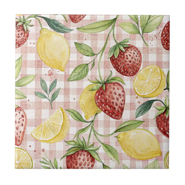 Rustic Strawberry & Citrus Earthy Pattern (7) Fliese (Vorderseite)
