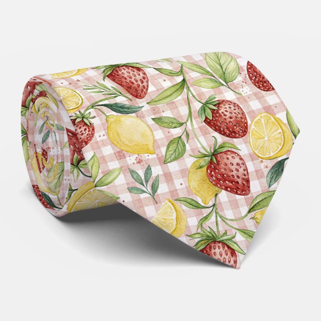 Rustic Strawberry & Citrus Earthy Pattern (7) Krawatte (Gerollt)
