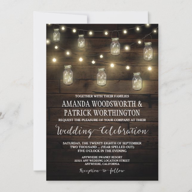 Rustic String éclaire Mason Jar Mariage Invitation (Devant)
