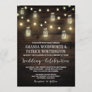 Rustic String éclaire Mason Jar Mariage Invitation