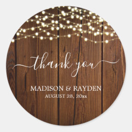 Rustic String Light Barn Wood Wedding Vielen Dank Runder Aufkleber