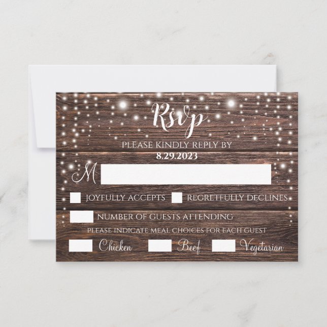 Rustic String Light RSVP Card - Anpassbar Dankeskarte (Vorderseite)