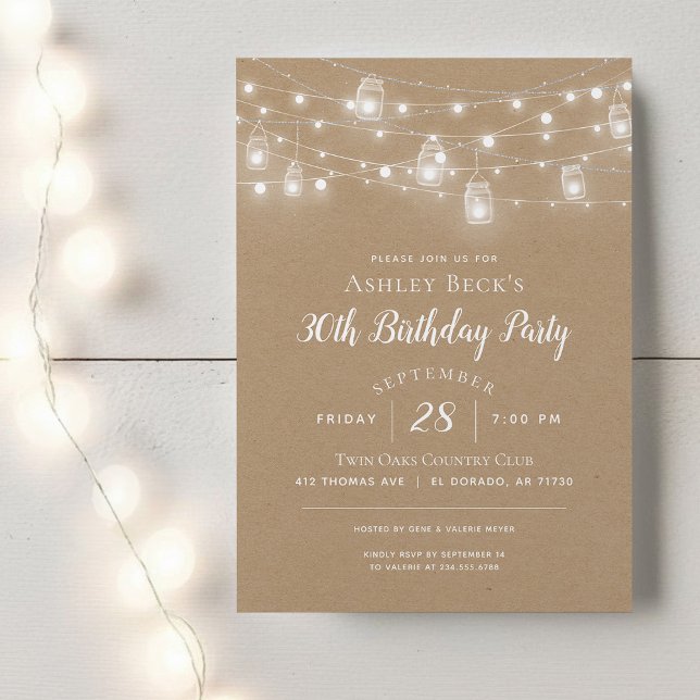 Rustic String Lights Anniversaire Fête Invitation (Créateur téléchargé)