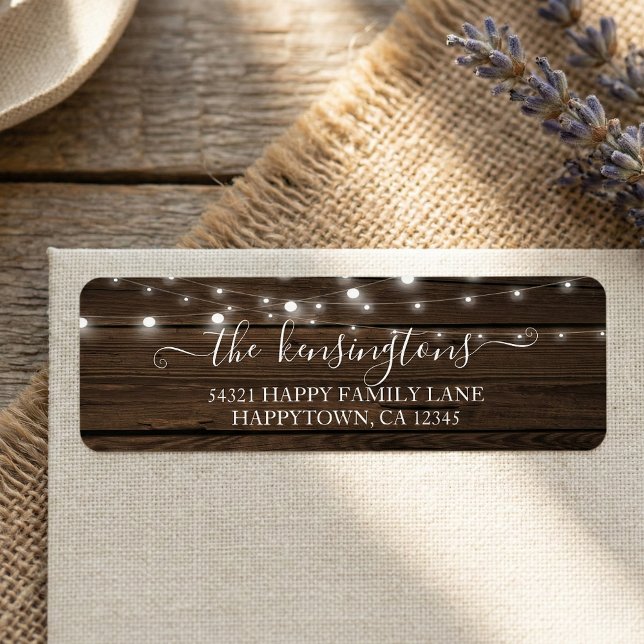 Rustic String Lights Barn Wood Address Label (Von Creator hochgeladen)