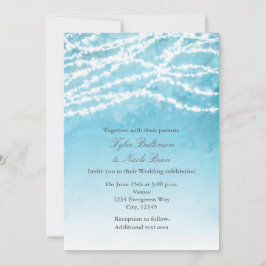 Rustic String Lights Blue Wedding Einladung