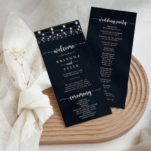 Rustic String Lights Calligraphy Wedding Programme