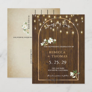 Rustic String Lights Gold Arch Magnolia Ankündigungspostkarte