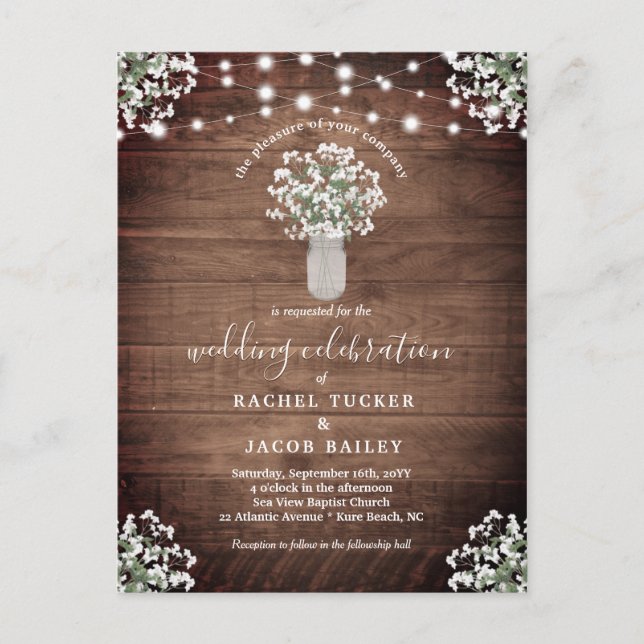 Rustic String Lights Mason Jar Budget Wedding Postkarte (Vorderseite)