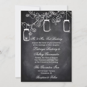 Rustic String Lights Mason Jar Chalkboard Wedding Einladung