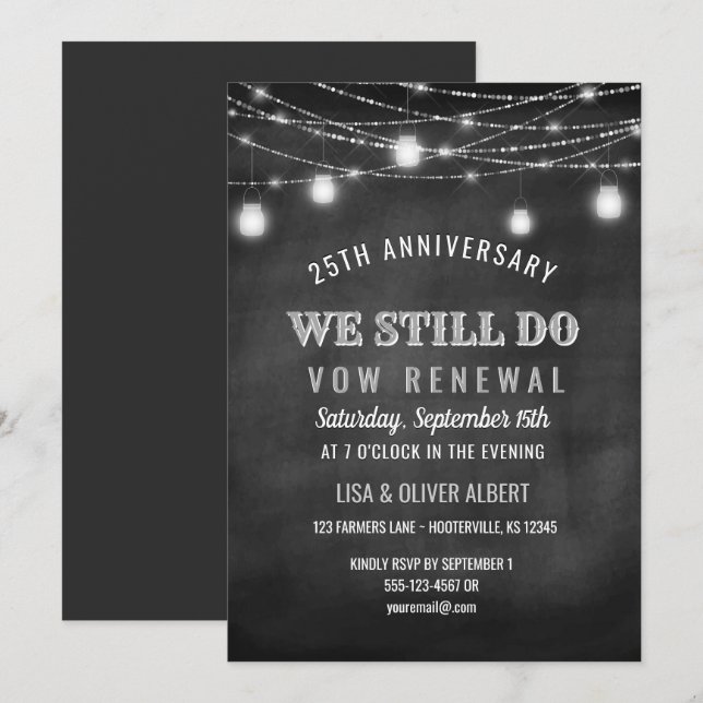 Rustic String Lights Mason Jar Vow Renewal Einladung (Vorne/Hinten)