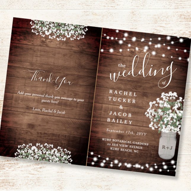 Rustic String Lights Mason Jar Wedding Program (Von Creator hochgeladen)