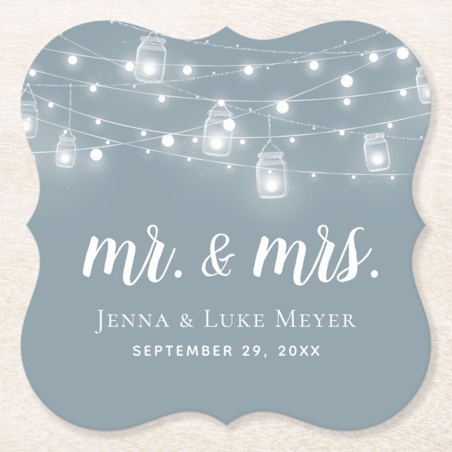 Rustic String Lights Mr. und Mrs. Wedding Monogram Untersetzer (Vorderseite)