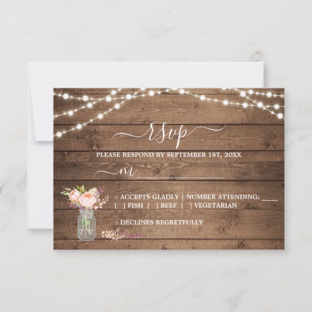 Rustic String Lights Peony Wedding RSVP (Devant)