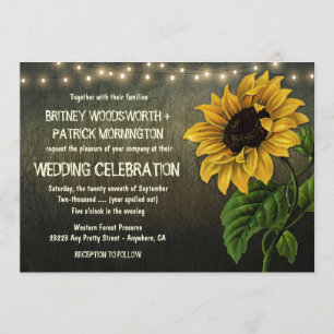 Rustic String Lights Sunflower Mariage Invitations