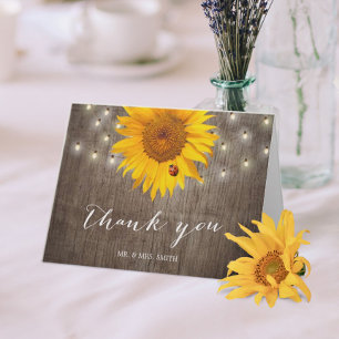 Rustic String Lights & Sunflower Wedding Vielen Da Dankeskarte