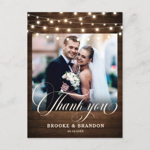 Rustic String Lights Wedding Danke Postkarte