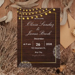 Rustic String Lights Wood Wedding Invitation, Boho Einladung
