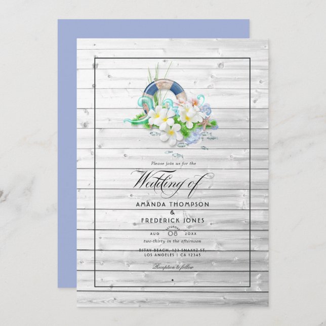 Rustic Summer Beach Mariage Photo Invitation (Devant / Derrière)