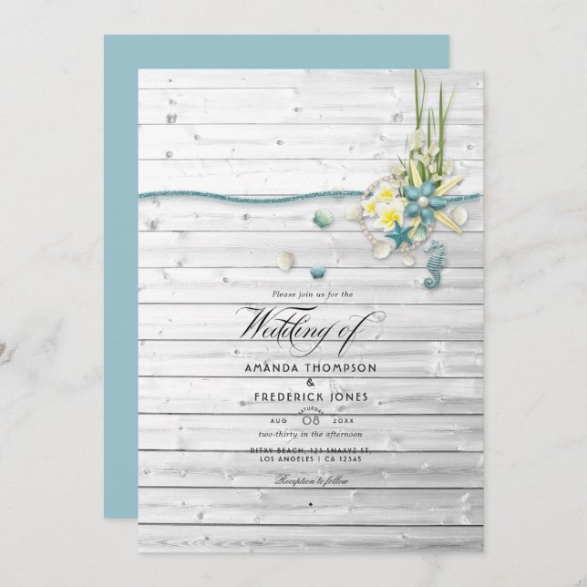 Rustic Summer Beach Mariage Photo Invitation (Devant / Derrière)