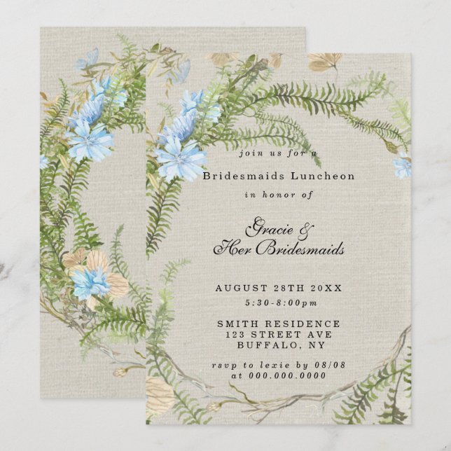 Rustic Summer Fern Bridesmaids Luncheon Invitation (Devant / Derrière)
