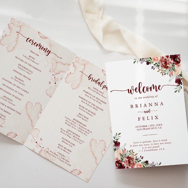 Rustic Summer Floral Programme de mariage plié (Créateur téléchargé)