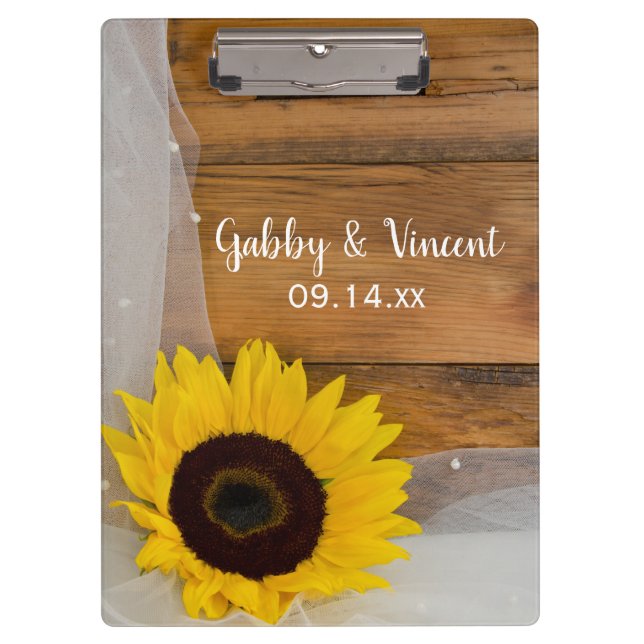 Rustic Sunflower and Bridal Veil Country Wedding Klemmbrett (Vorderseite)