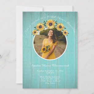 Rustic Sunflower Aqua Wood Wedding Brautparty I Einladung