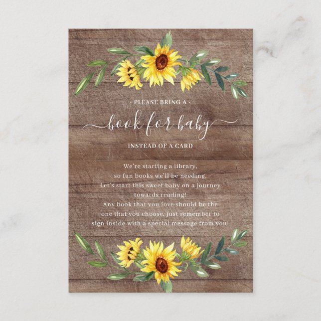 Rustic Sunflower Baby Showbook for Baby Begleitkarte (Vorderseite)