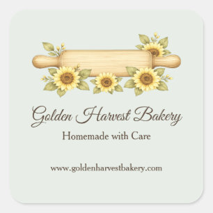 Rustic Sunflower Bäckerei   Benutzerdefiniertes Co Quadratischer Aufkleber