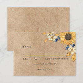 Rustic Sunflower Blue Yellow Wedding RSVP Card