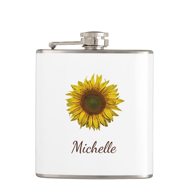 Rustic Sunflower Boho Floral Personalized  Flachmann (Vorderseite)