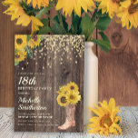 Rustic Sunflower Boots Glitter 18th Birthday Einladung<br><div class="desc">Rustic wood,  yellow sunflowers with gold glitter,  and a cowboy boot with flowers 18th birthday party invitation for women.  Contact us for help with customization or to request matching products.</div>