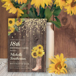 Rustic Sunflower Boots Glitter 18th Birthday Einladung