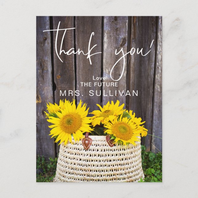 Rustic Sunflower Brautparty Vielen Dank Postkarte (Vorderseite)