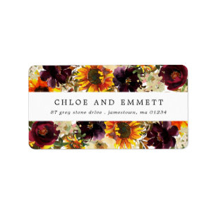 Rustic Sunflower Burgundy Floral Address Label Adressaufkleber