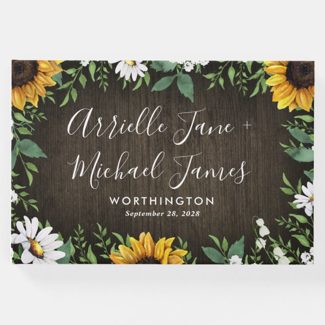 Rustic Sunflower Country Daisy Wedding Gästebuch (Vorderseite)