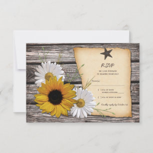 Rustic Sunflower Daisy Wedding Repcard - Rev. RSVP Karte