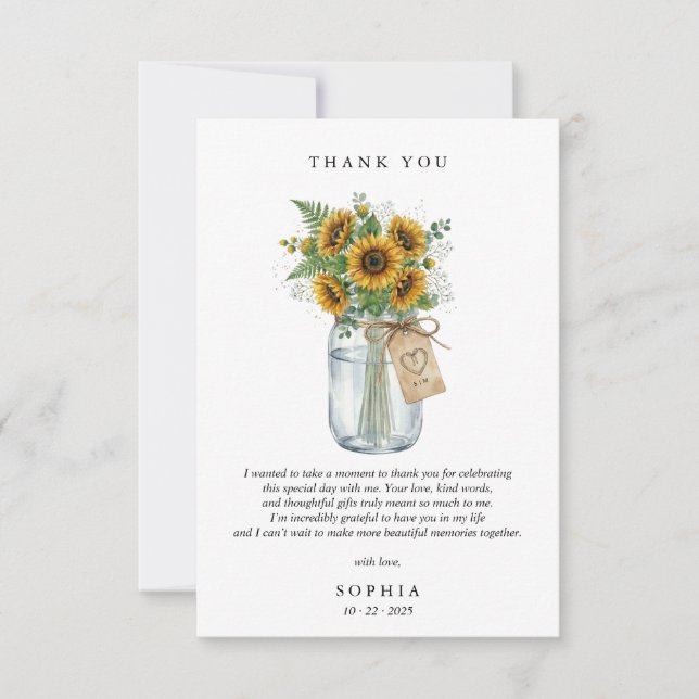 Rustic Sunflower Flat Thank You Card Dankeskarte (Vorderseite)