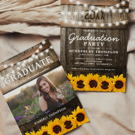 Rustic Sunflower Foto 2025 Graduation Party Einladung