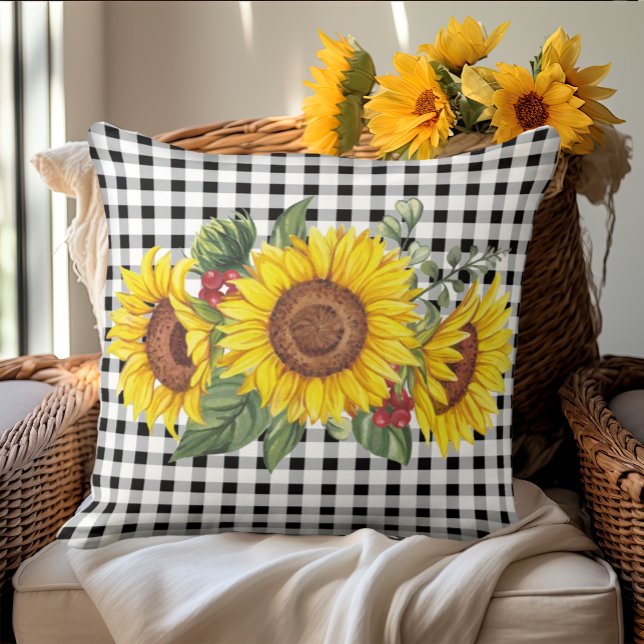 Rustic Sunflower Gingham Cushion Kissen (Von Creator hochgeladen)