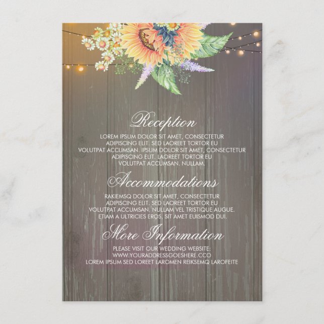 Rustic Sunflower Information Mariage Carte d'invit (Devant)