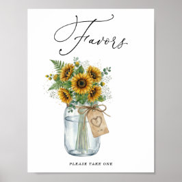 Rustic Sunflower Mason Jar Favors Sign Poster