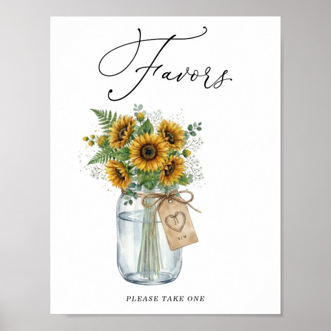 Rustic Sunflower Mason Jar Favors Sign Poster (Vorne)