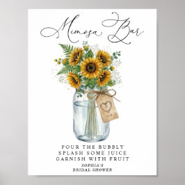 Rustic Sunflower Mason Jar Mimosa Bar  Poster