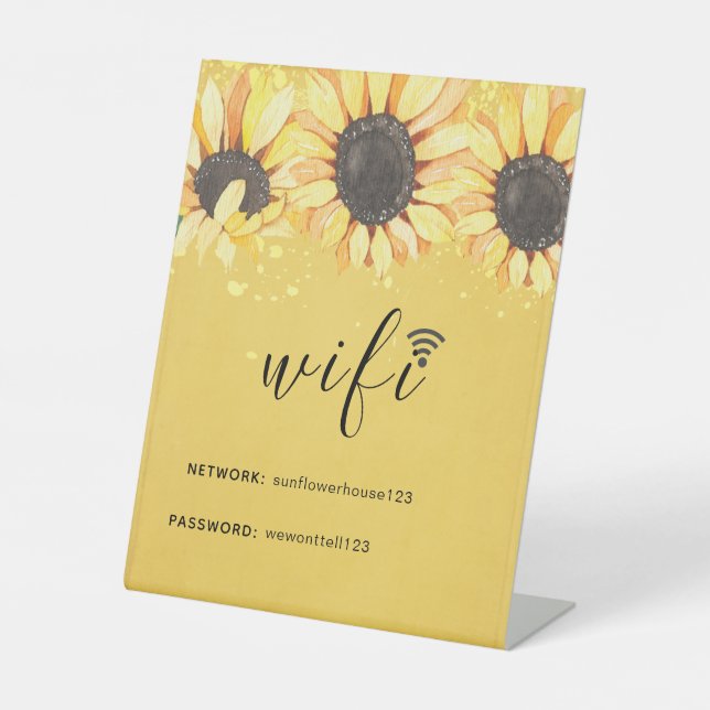 Rustic Sunflower Network WiFi Password Pedestal Si Sockelschild (Vorderseite)
