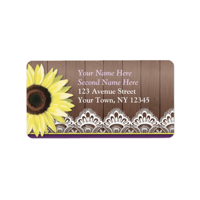 Rustic Sunflower Personalisiert Address Labels Adressaufkleber (Vorne)