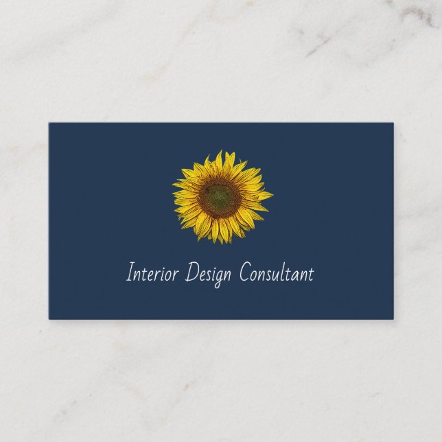 Rustic Sunflower QR code Boho Navy Blue Visitenkarte (Vorderseite)