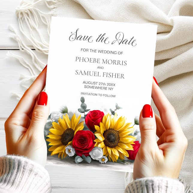 Rustic Sunflower Red Rose Wedding Save the Date (Créateur téléchargé)