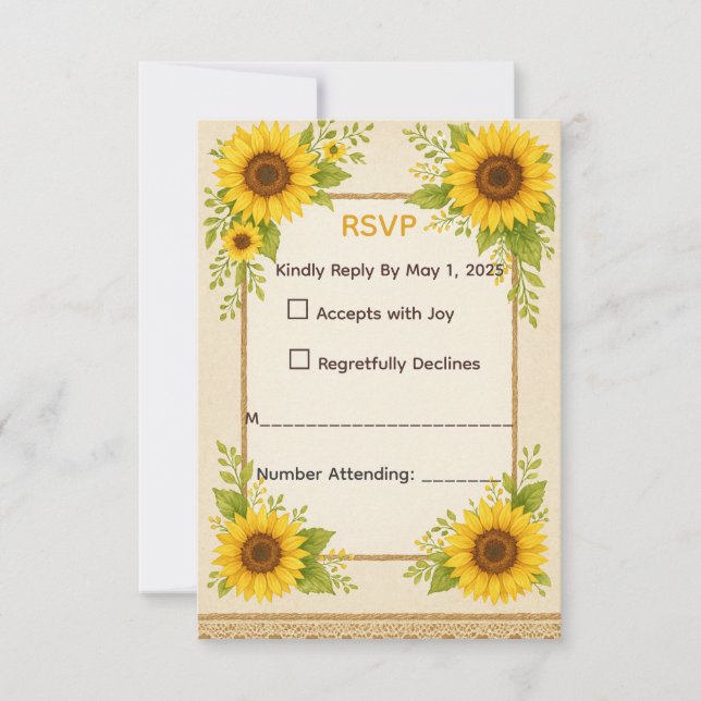 Rustic Sunflower RSVP Card Karte (Vorderseite)